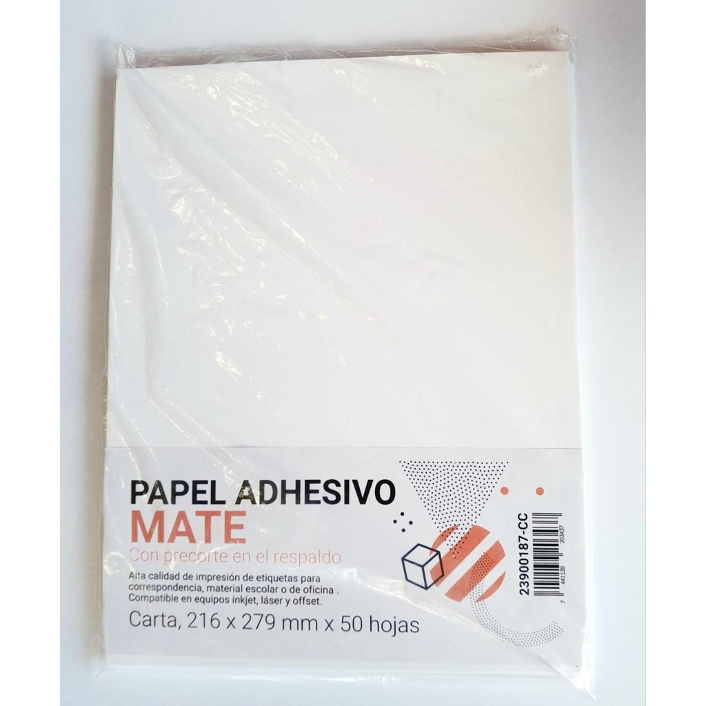 PAPEL ADHESIVO MATE TAMAÑO CARTA 50 UNIDADES