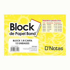 BLOCK BUHO 1/8 CARTA BOND