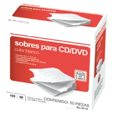 SOBRES PARA CD/DVD BLANCOS 100U