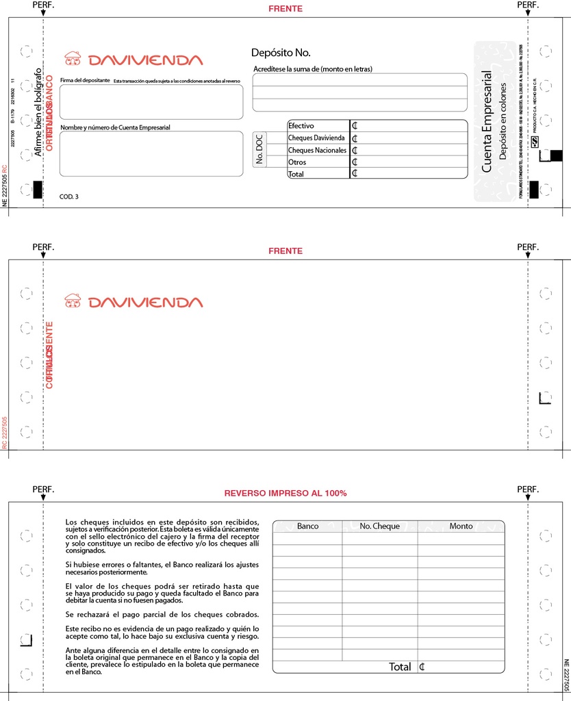 BD03 BOLETA DEPOSITO CUENTA EMPRESARIAL COLONES BLOCK 100   