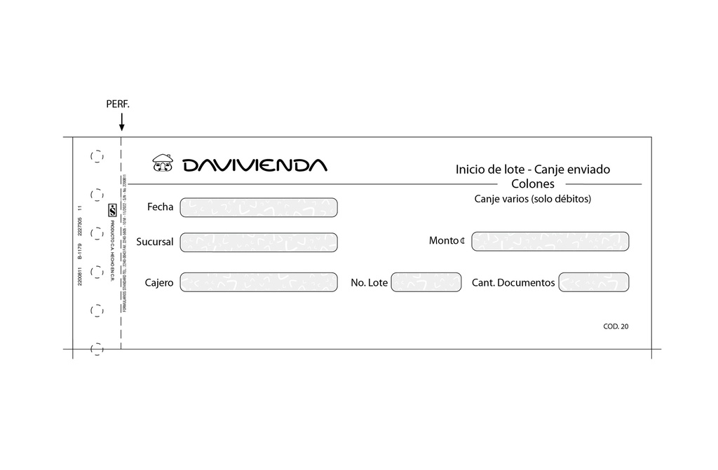 BD20 INICIO LOTE CANJE ENVIADO COLONES BLOCK 100