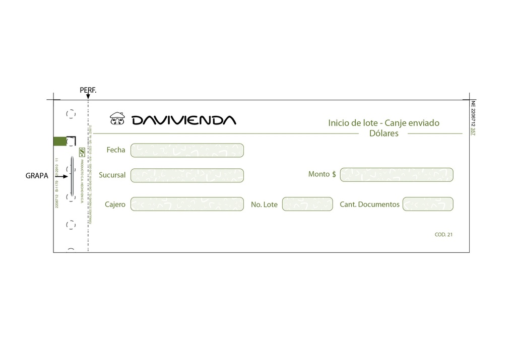 BD21 INICIO LOTE CANJE ENVIADO DOLARES BLOCK 100