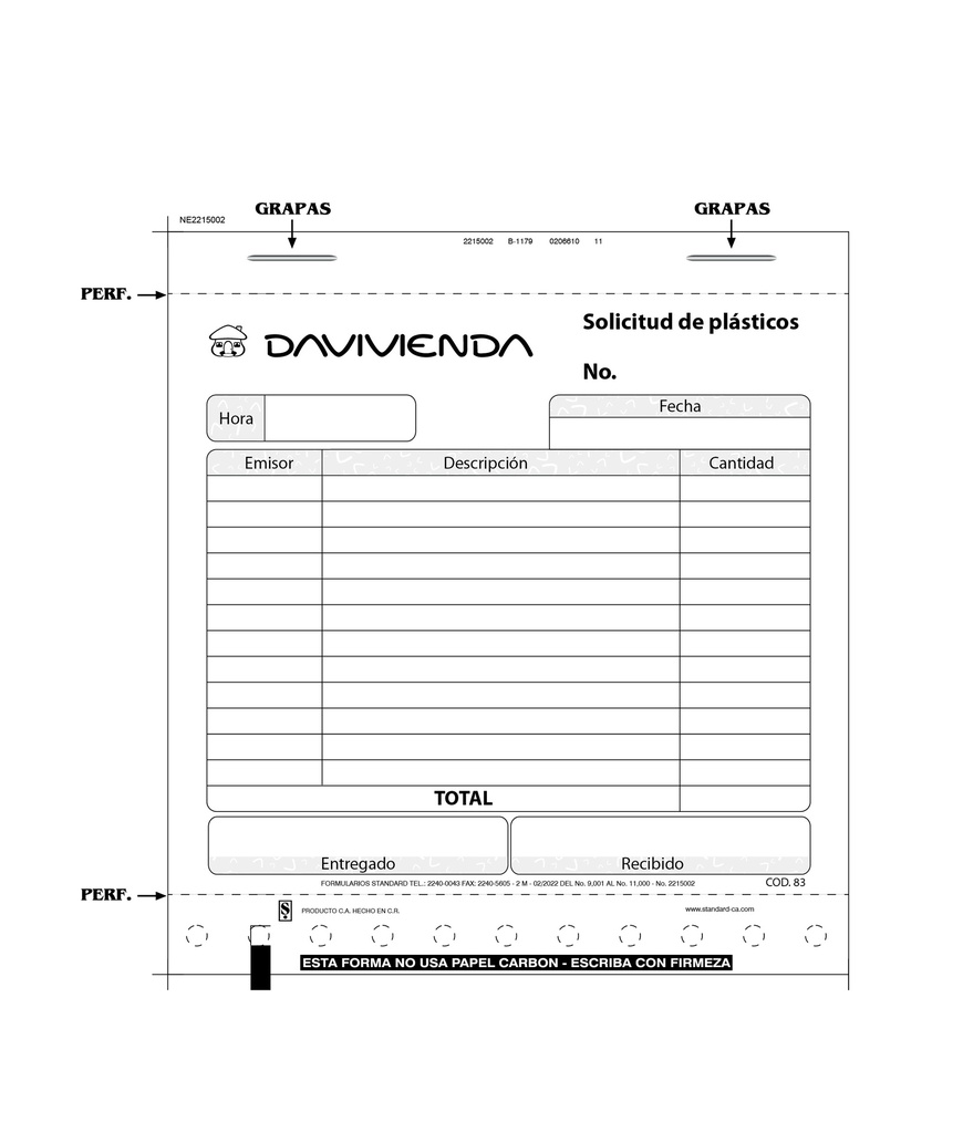 BD83 SOLICITUD DE PLASTICO BLOCK 50