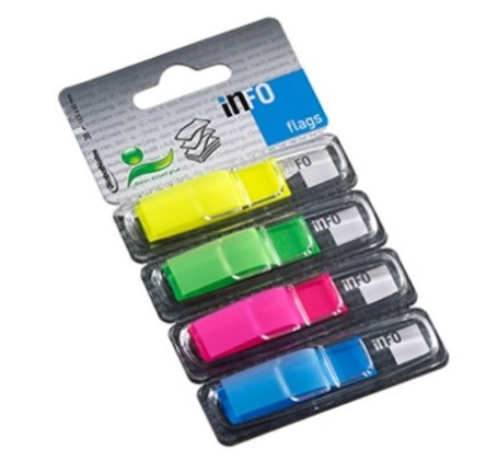 BANDERITAS PLASTICAS CONTINUO 4 COLORES 144 HOJAS INFO NOTES