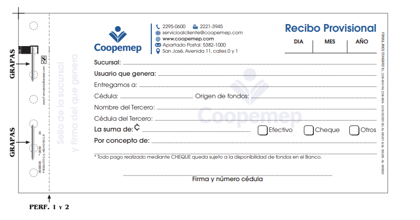 RECIBO PROVISIONAL COOPEMEP