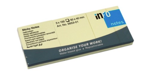NOTAS ADHESIVAS INFO NOTES AMARILLAS 1.5x2 PK-3/300HOJAS