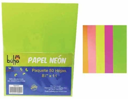 PAPEL BOND COLOR NEON CARTA BUHO 50 HOJAS