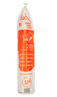 TIRA DE VASOS CONICOS UNICUP 4.5 ONZAS 200 UNIDADES