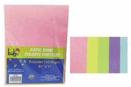 PAPEL BOND COLOR PASTELCARTA BUHO 50 HOJAS