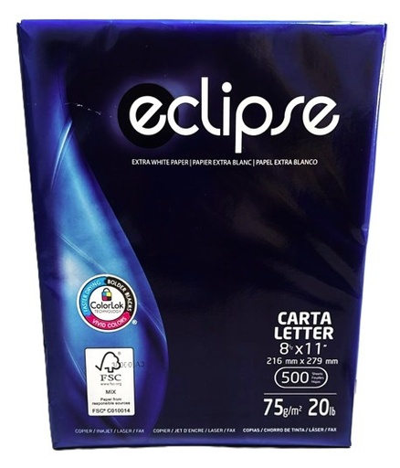 RESMA ECLIPSE 8.5 X 11 500 HOJAS 75 GRAMOS 98% BLANCURA