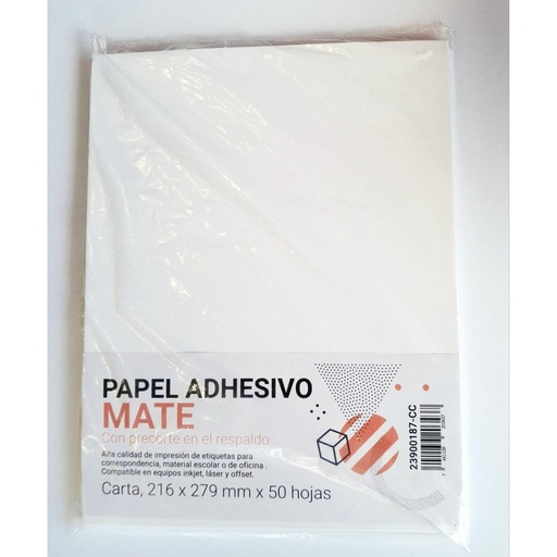 PAPEL ADHESIVO MATE TAMAÑO CARTA 50 UNIDADES